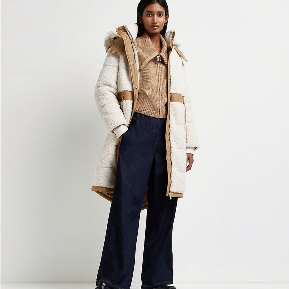 Borg Cream Padded Parka Coat Sherpa - Picture 6 of 6